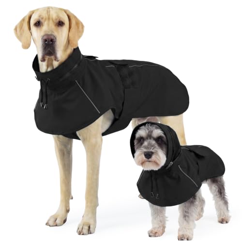 Dog Raincoat Waterproof Dog Rain Jacket with Hood Black 3XL (Black / XXX-Large)