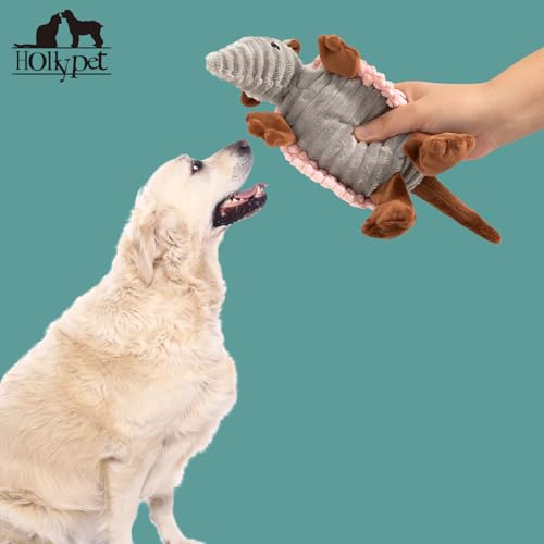 Armadillo Squeaky Puppy Dog Toys for Small Medium Dogs (8 IN / Light Pink)