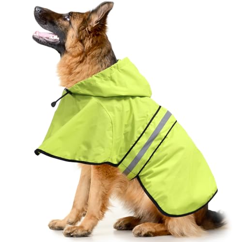 Dog Raincoat Reflective Pet Rain Jacket for Dogs (Neon Green / X-Large)