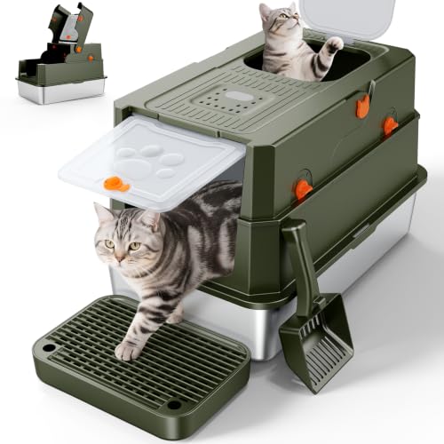 Stainless Steel Litter Box with Lid (X-large / Green)