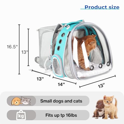 Expandable Cat Backpack Carrier for Large Cats & Small Dogs (Dual Expandable-Green)