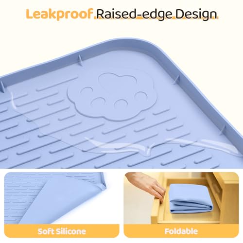 Dog Food Mat 40''x28'' Extra Large Dog Mat for Food and Water (40"L x 28"W / Blue)