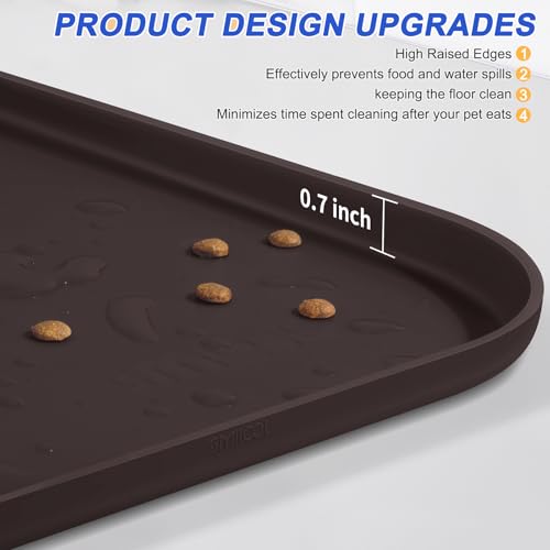 Waterproof Silicone Pet Food Mat with Raised Edge for Dog & Cat (Dark Brown / 19"L x 12"W)