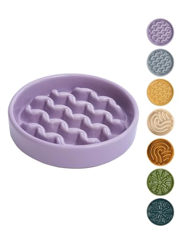 Ceramic Slow Feeder Dog Bowl (Macroni-Purple / Small)