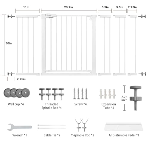 36" Extra Tall Baby Gate for Doorways (White / 29.7-57"W x 36"H)