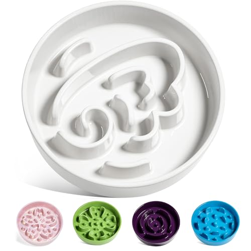 Slow Feeder Dog Bowls Ceramic (Angle White / L-3 Cups)