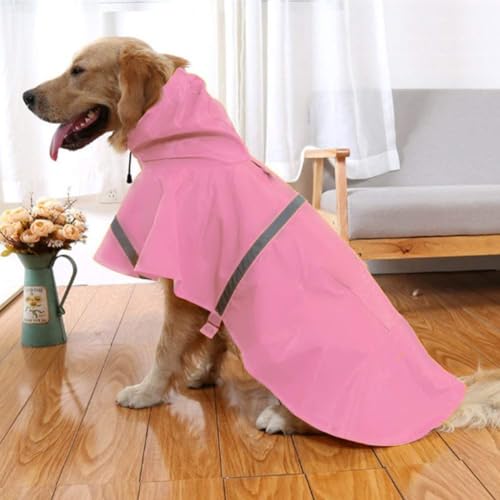 Large Dog Raincoat Adjustable Pet Water Proof Clothes Lightweight Rain Jacket Poncho Hoodies with Strip Reflective (Large (Pack of 1) / Pink)
