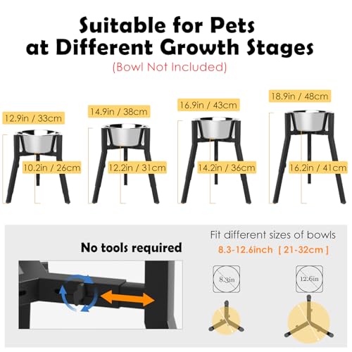 Raised Dog Bowl Stand (Black-FUX / Height: 16.9", Width: 8.3-12.6")