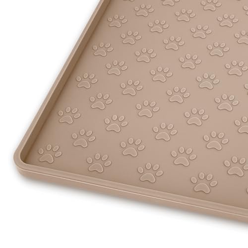 Silicone Dog Food Mat Waterproof Pet Feeding Mat with High (18"L x 12"W / Taupe)