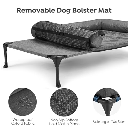 Outdoor Elevated Dog Bed with Waterproof Bolster Cushion (Black Silver / 42.0"L x 30.0"W x 7.0"Th)