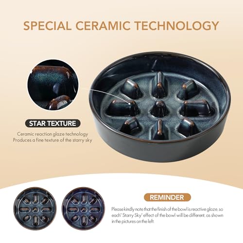 Raised Slow Feeder Dog Bowls (2 x Starry Sky + Stand - C / M- 7.3inch / 1.2 Cups)