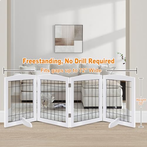 4 Panel Freestanding Wooden Dog Gate (30"Height-4 Panel / White)