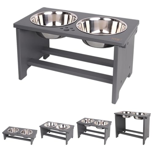 Elevated Dog Bowl Stand with 2 Stainless Steel Bowls (large-10"tall,48 Oz bowl / Grey)