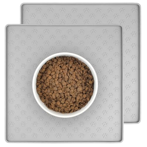 2 Pack Dog Food Mat Anti (11.8"L x 11.8"W - 2 Pack / Light Gray)