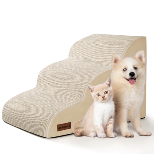 Dog Stairs for Small Dogs and Cats (Beige / Standard 3-Step 15.7"H)