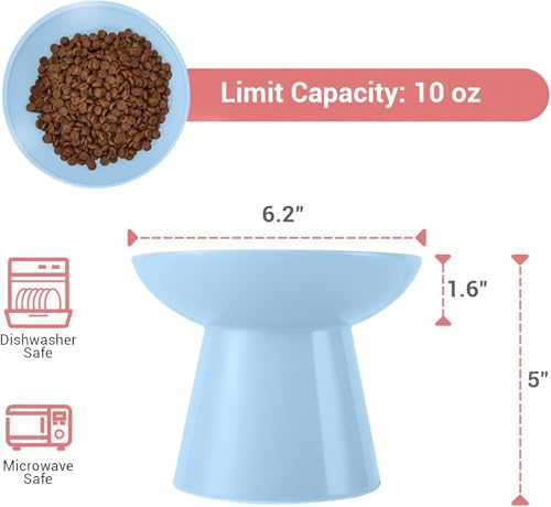 2 Pack Extra Wide Elevated Ceramic 6.2" Shallow Cat Food Bowls (Baby Blue-2 Food Bowl)