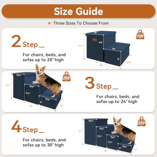 Dog Stairs with Storage (Navy Blue No Condo / 4)