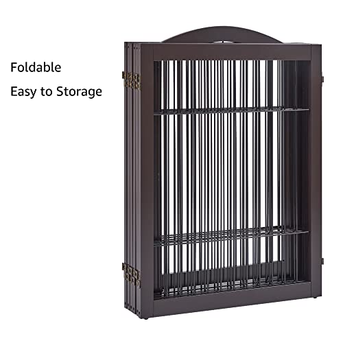 144" Extra Wide Dog Gate and Pet Playpen with Walk Through Door (Espresso / 144"W×31.5"H)