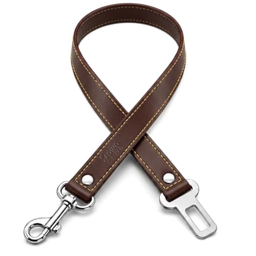 Genuine Leather Dog seat Belt for car (Brown / 30")