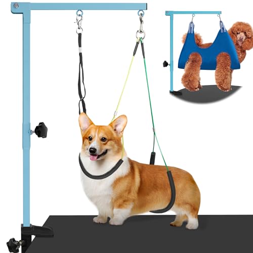 Dog Grooming Arm with Pet Grooming Hammock (Blue)