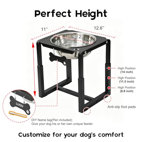 Metal Elevated Dog Bowls (8.8-14" | M/L/XL Dogs | 1×111oz Bowls)