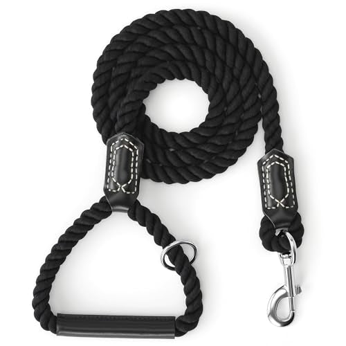 Dog Leash Braided Cotton Rope w (Jet Black / 72 Inch-1/2")