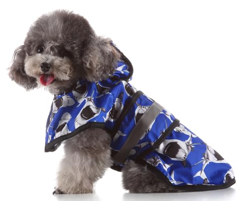 Dog Raincoat Hooded Reflective Waterproof Slicker Poncho (Shark / S(3-4 pound))