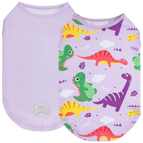 2Pack Dog Shirts for Small Dogs Breathable Mesh Tank Top (Medium (7-13lbs) / 3# 2Pack (Dinosaur+Purple))