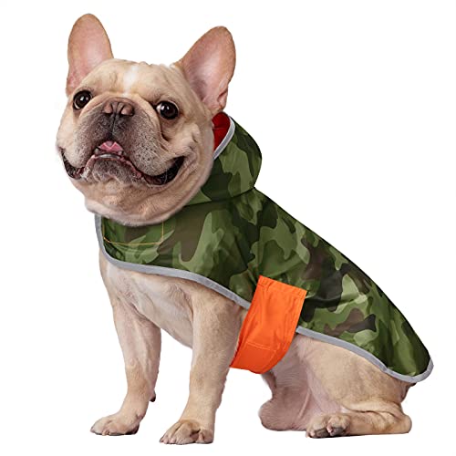 2-in-1 Reversible Dog Raincoat Hooded Poncho Rain Jacket Org Camo S (Small / Camo / Orange)