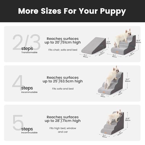 Dog Stairs for Small Dogs 22.8" H (Grey / Curved 15.7"x33"x22.8")