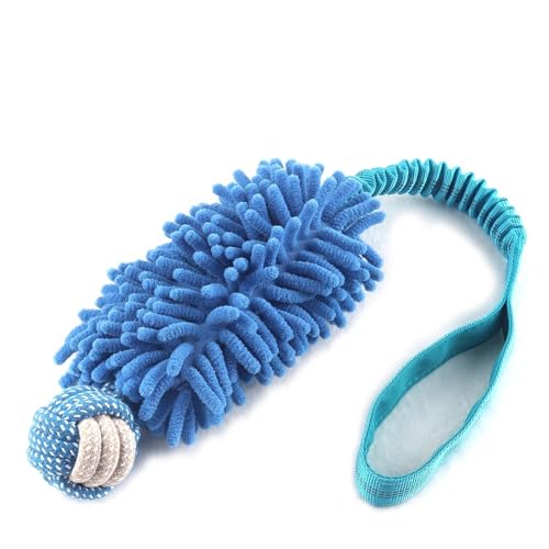 Puppy Toys Squeak Plush With Ropes Knots for Fun and Teeth Cleaning (Blue / Dog Bite Ball Toy)