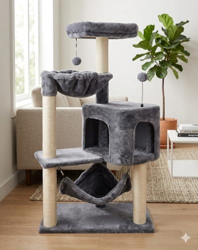 Cat Tree with Cat Condo and Big Hammock (39.4'' Grey)