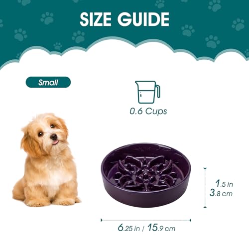 Ceramic Slow Feeder Dog Bowls (S-0.6 Cups / Purple)