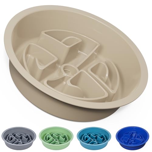 Slow Feeder Dog Bowls for Large Breeds Fits Raised Feeding Station (Slow Feeder Stone Beige / 2.5 Cup - Fit 7.5-7.7'' Feeder Holes)