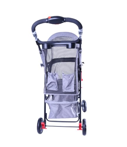 Full Window pet Stroller 4 Wheels for Cats & Dogs (With Zipper Pet Stroller / Gray)