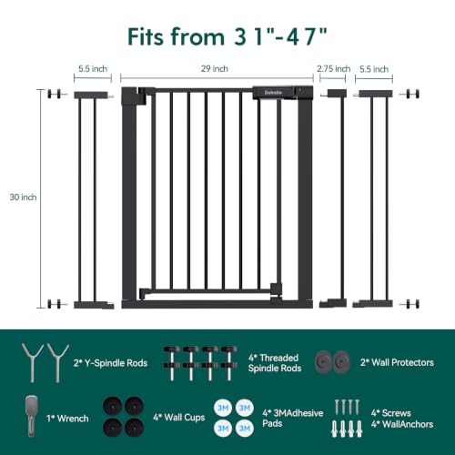31 46" Baby Gate for Stairs (Black / 31-46"W, 30"H)