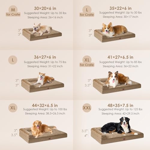 Extra Large Dog Bed Othorpedic (Camel / 44.0"L x 32.0"W x 6.5"Th)