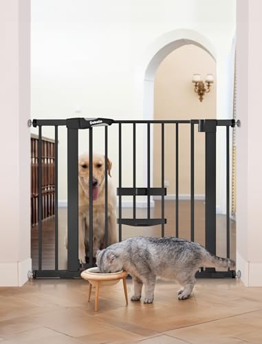 Baby Gate with Cat Door (Black / 29-40" Wide, 30" Tall)