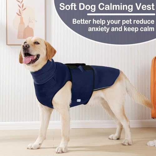 Reflective & Soft Dog Anxiety Vest with Ear Wraps for Thunderstorm (Nave Blue / Medium)