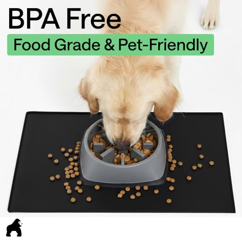 Dog Food Mat 100% Waterproof Silicone (Black / 16"l X 10"w)