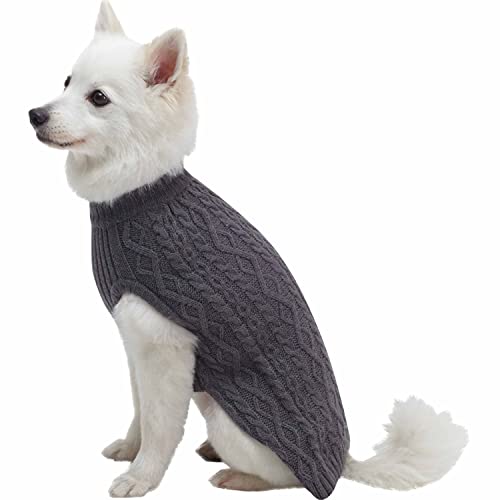 Classic Dog Sweater Wool Blend Cable Knit Pullover Crewneck Winter Clothes in Smoke Grey (10 inch (Pack of 1) / Smoke Grey)