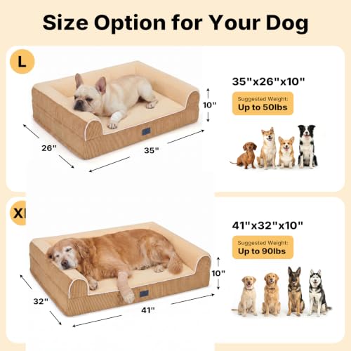 Orthopedic Dog Bed for Medium Size Dogs (Light Yellow / 35"L x 26"W x 10"Th)
