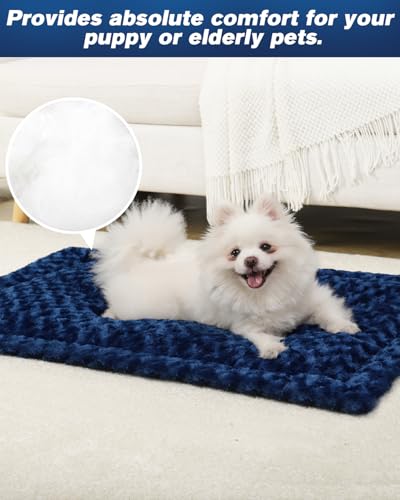 Washable Dog Bed Mat Large Size Fluffy Pet Crate Pad 42x28 XL (Blue / 42.00" x 28.00" x 1.50")