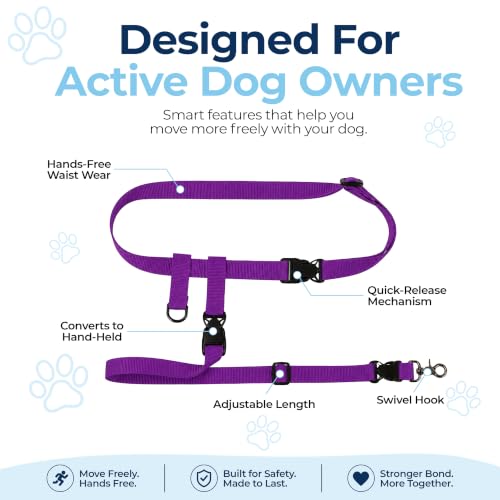 Hands Free Dog Leash (Regular Dog System (Large Belt (27"- 50" Waist)) / Purple)