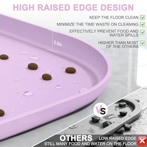 Waterproof Silicone Pet Food Mat with Raised Edge for Dog & Cat (Lavender / 24"L x 16"W)