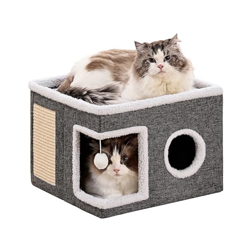Large Cat Houses for Indoor Cats with Fluffy Ball and Scratch Pad (SingleA / Large)