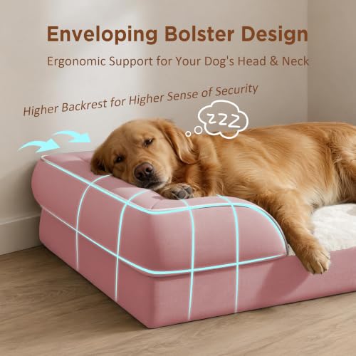 Waterproof Orthopedic Dog Beds for Large Sized Dog (38.0"L x 25.0"W x 7.0"Th / Pink)