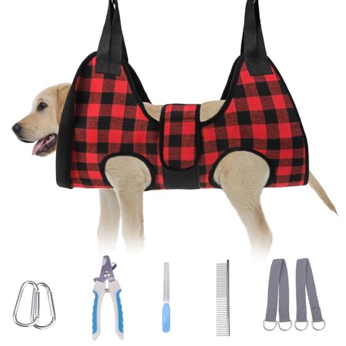 Medium Dog Grooming Hammock Harness (M (Leg Spacing: 9-12.5" / Max W: 50lbs) / Buffalo Red)