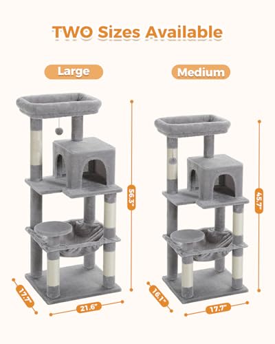 56.3" Cat Tree with Metal Hammock (Grey / 56.3in)