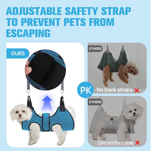 Dog Grooming Hammock Harness for Dog Cat with Pet Nail Clipper Trimmer (M / Dark Blue)